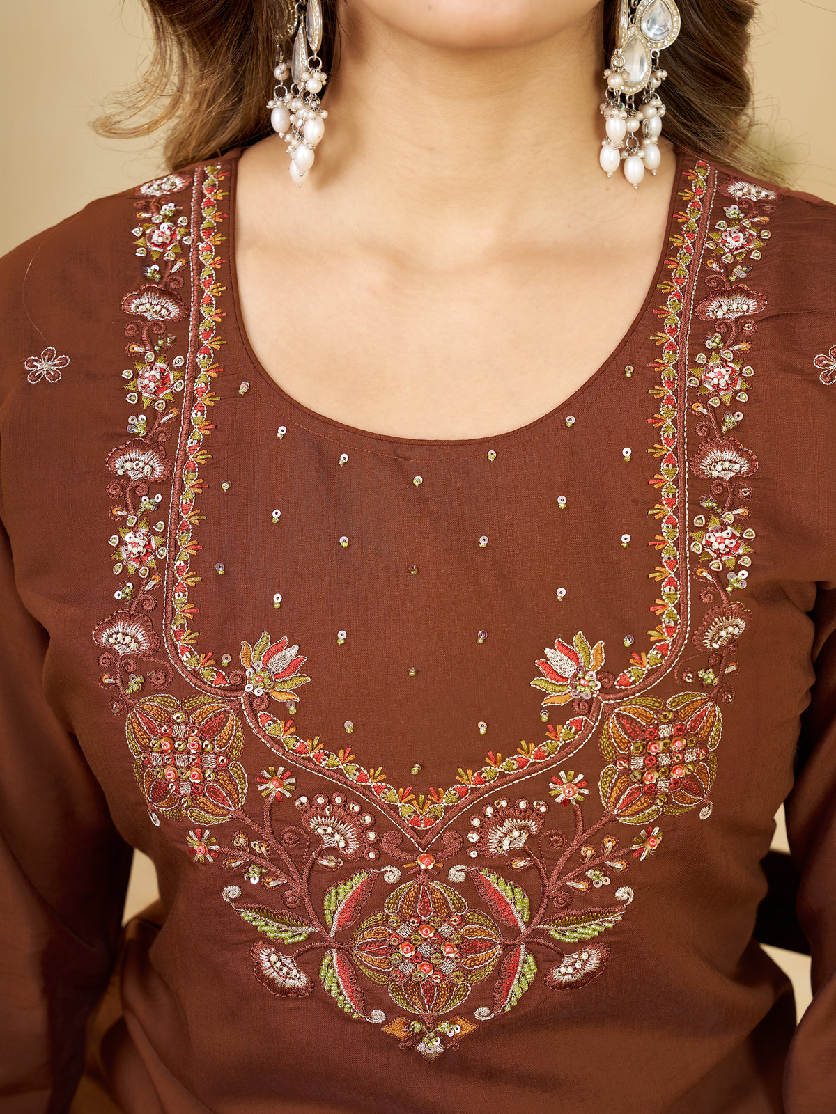 Coffee Marina Silk Embroidered Kurta Set, photo 2