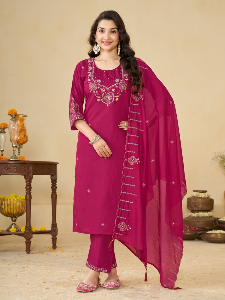 Rani Marina Silk Embroidered Kurta Set