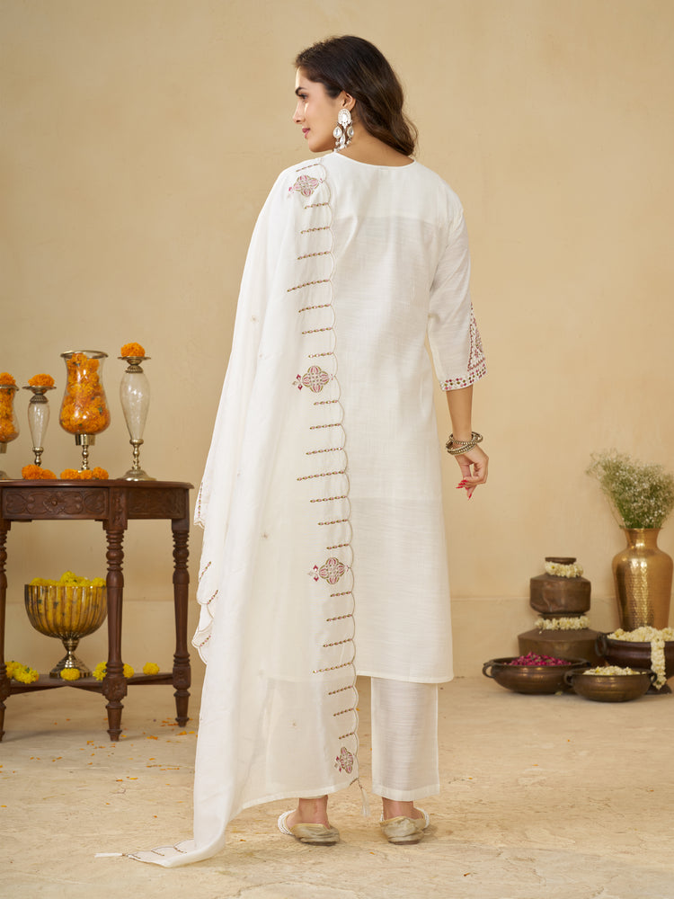 White Marina Silk Embroidered Kurta Set, photo 6