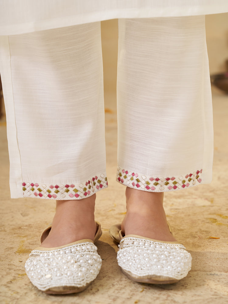 White Marina Silk Embroidered Kurta Set, photo 7