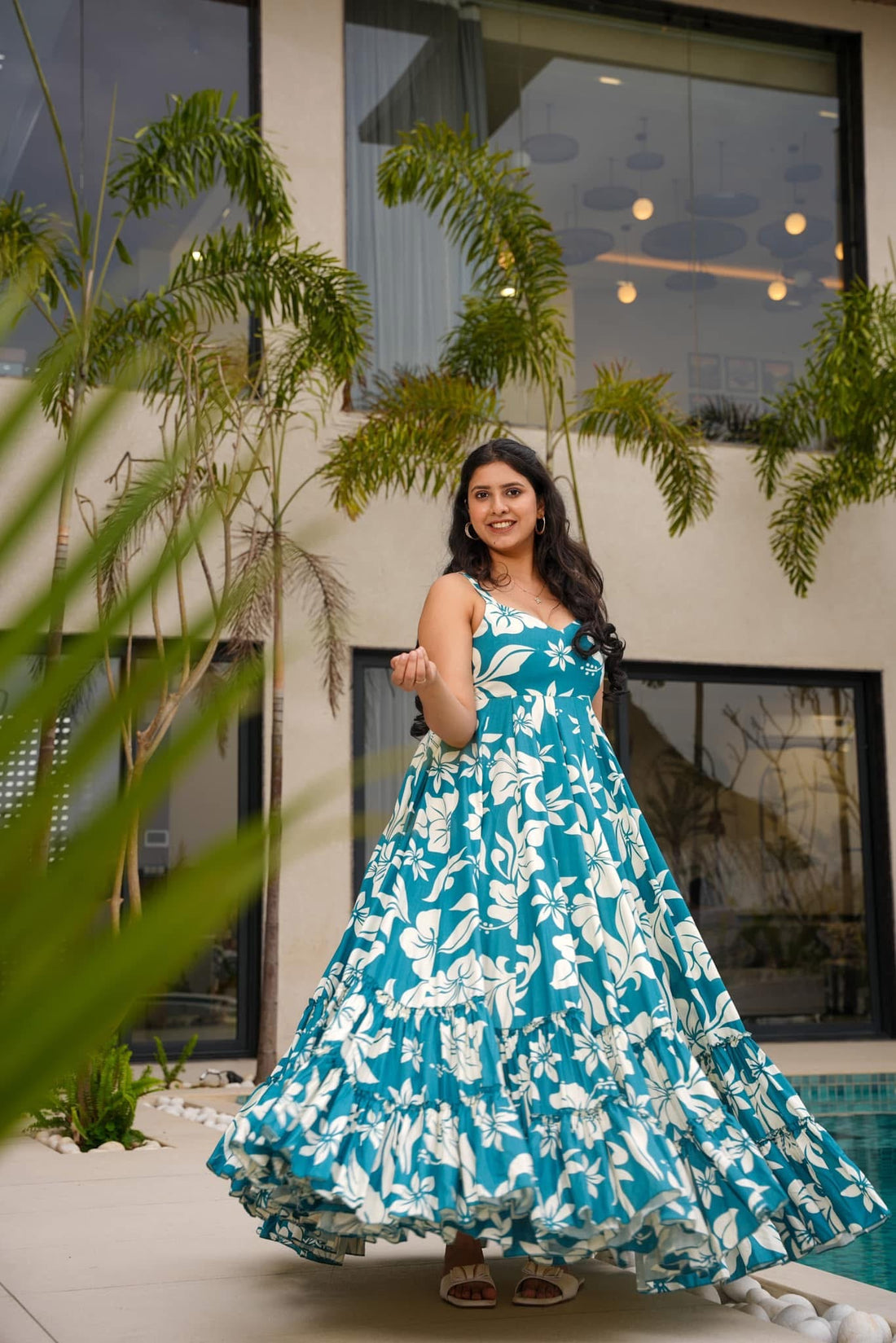 Sky Blue Rayon Gown with Flared Skirt, photo 2