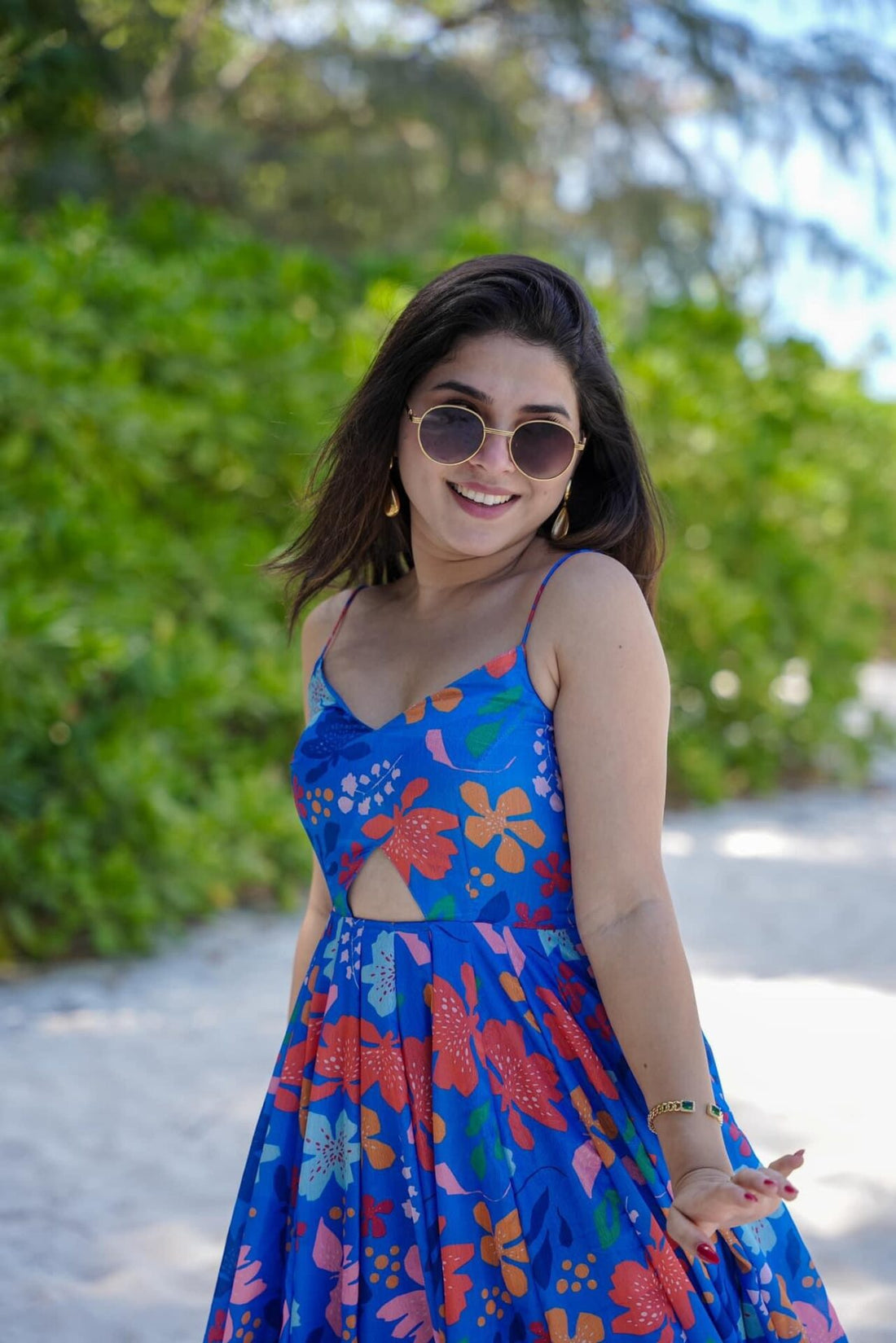 Royal Blue Shoulder-Strap Printed Dress, photo 2