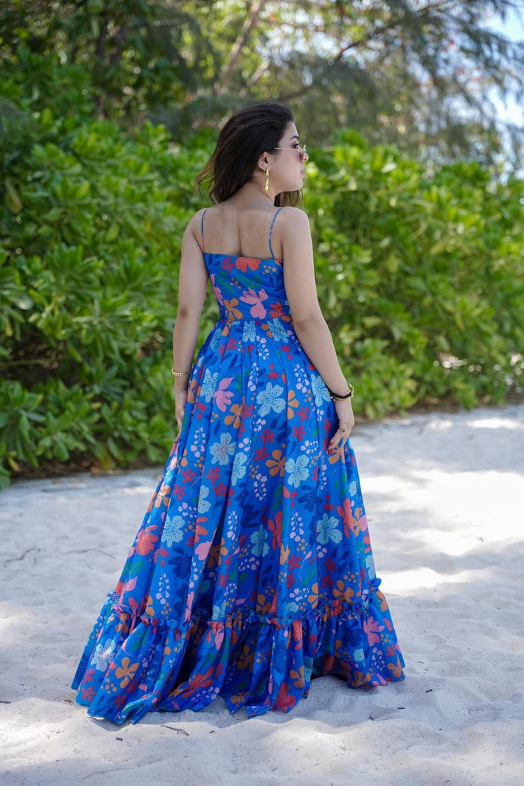 Royal Blue Shoulder-Strap Printed Dress, photo 3