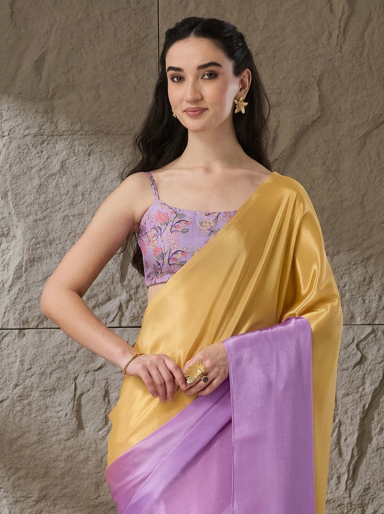 Lavender Satin Draped Designer Saree