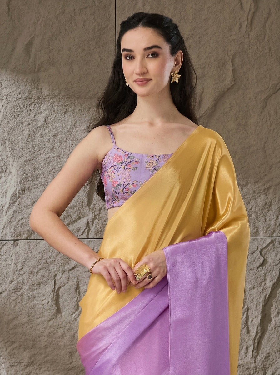 Lavender Satin Draped Designer Saree
