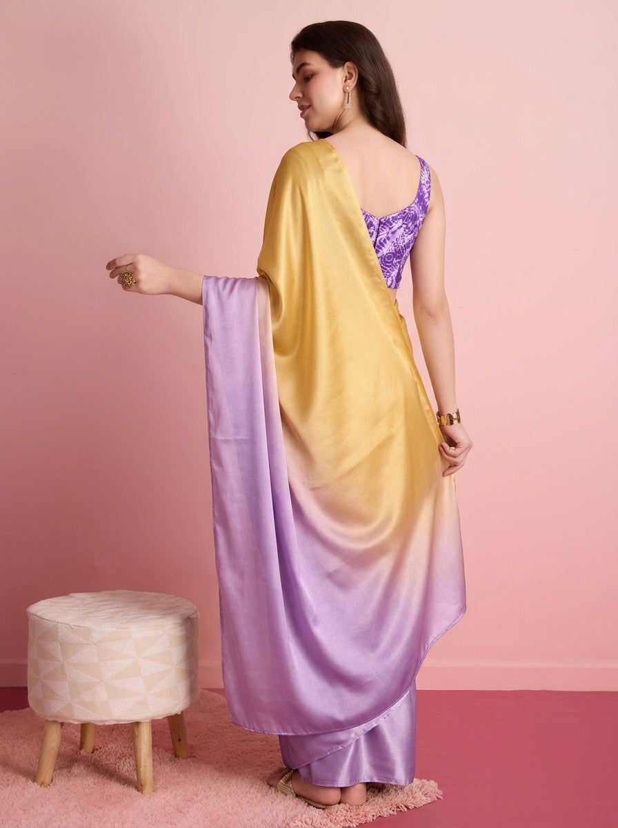 Lavender Satin Draped Designer Saree
