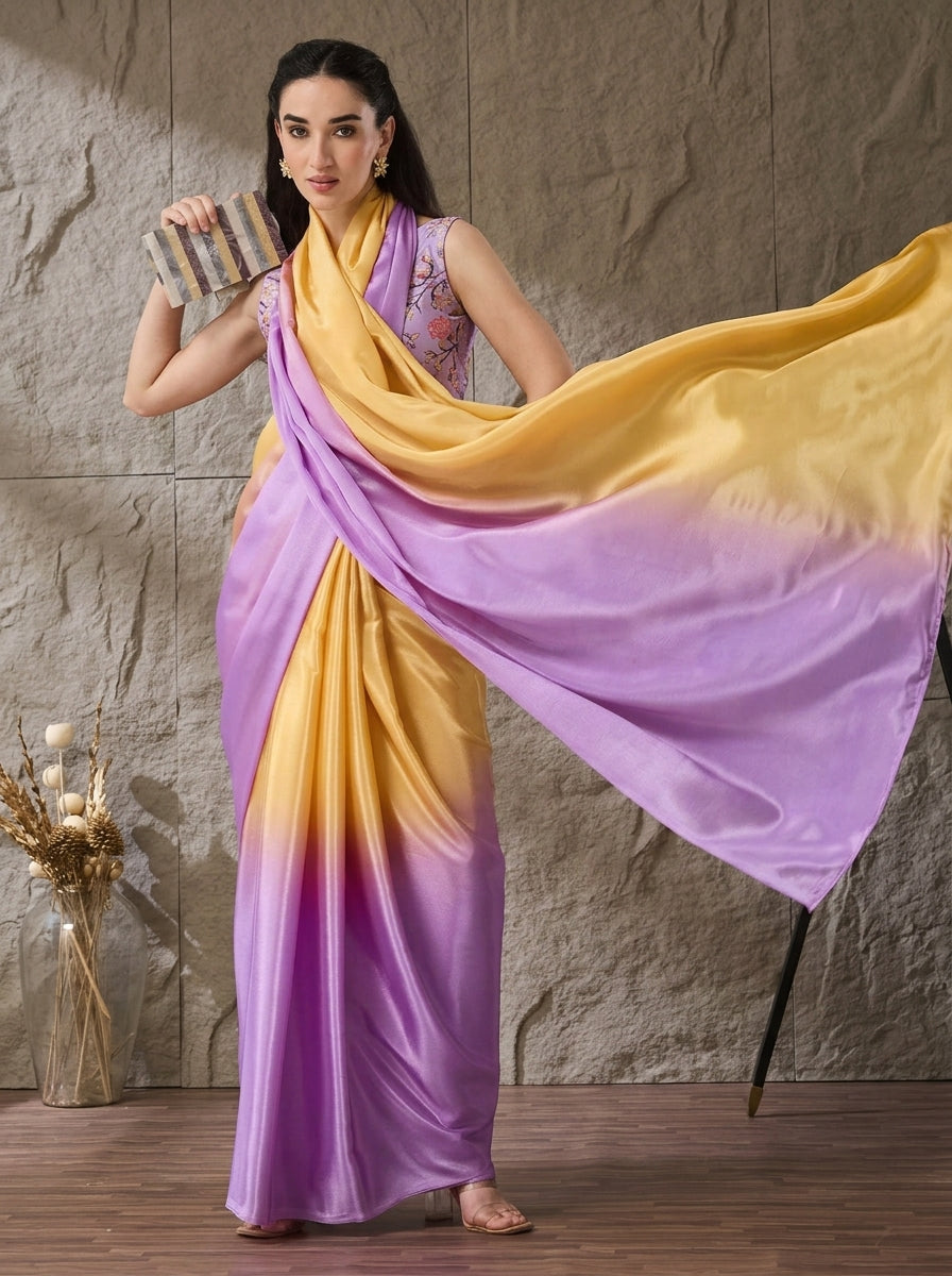 Lavender Satin Draped Designer Saree