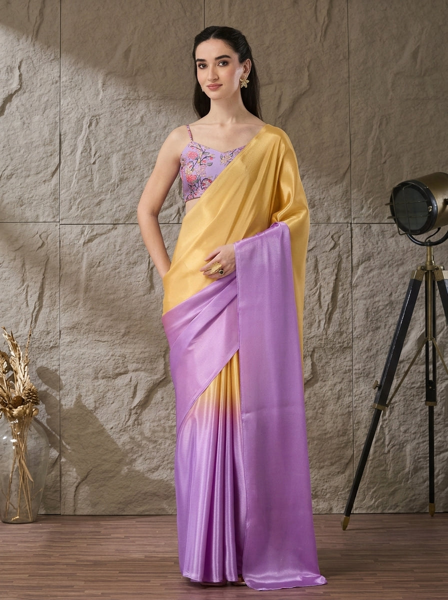 Lavender Satin Draped Designer Saree