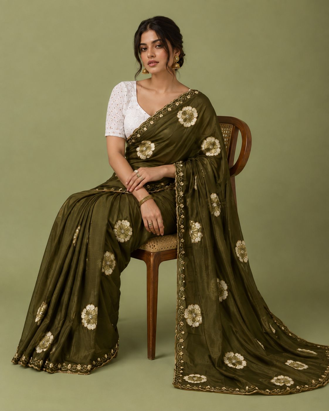 Mahendi Floral Printed Chiffon Saree