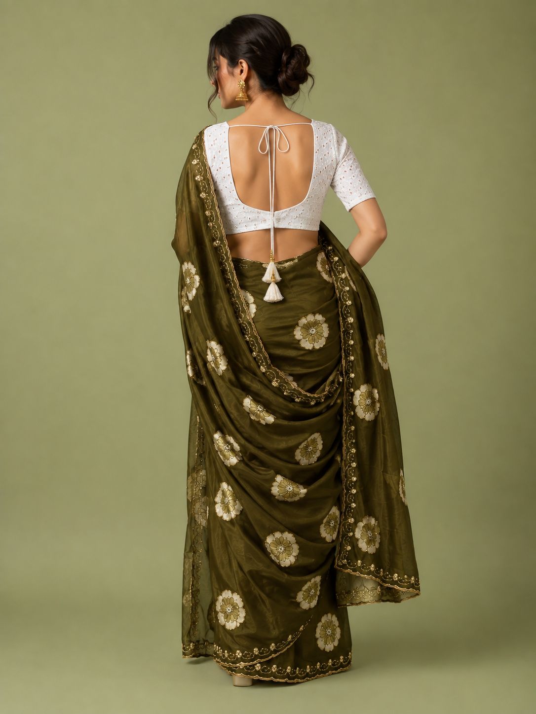 Mahendi Floral Printed Chiffon Saree