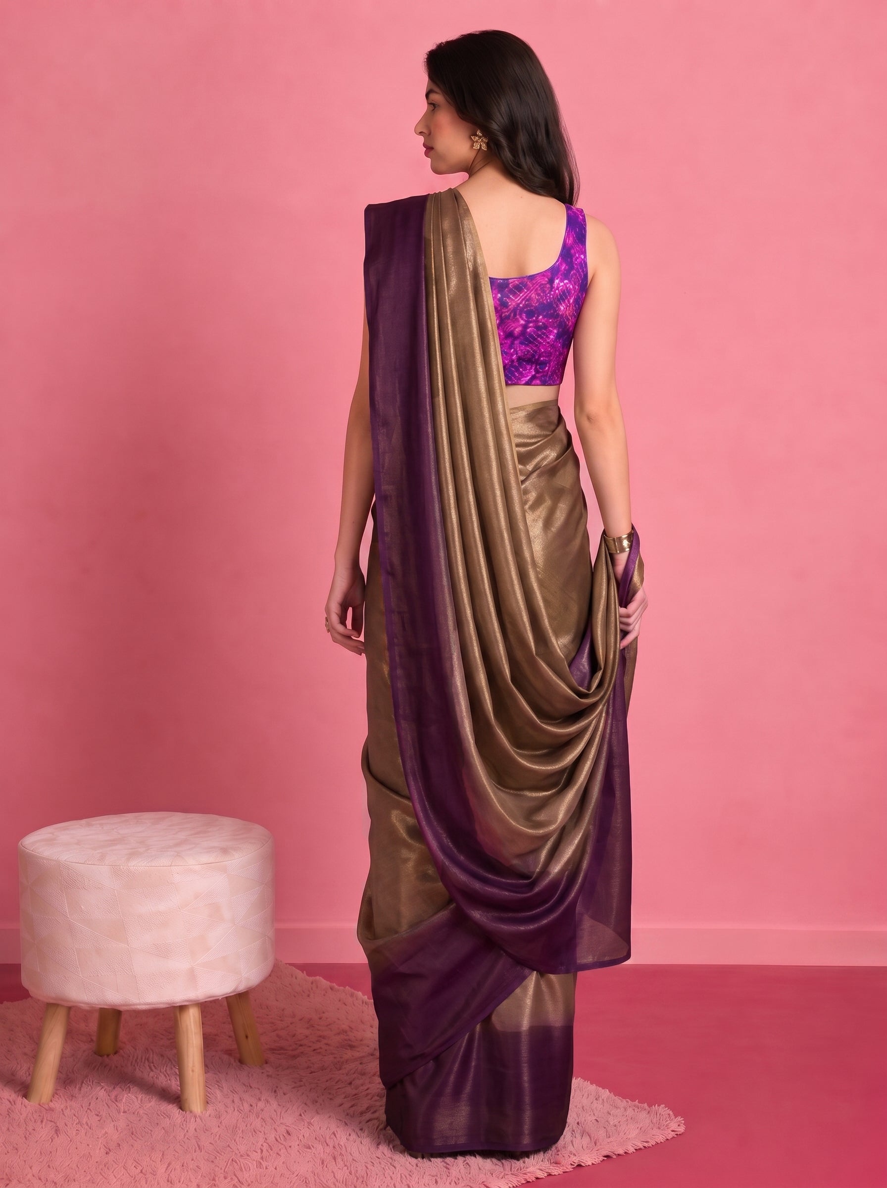 Premium Purple Satin Draped Designer Saree