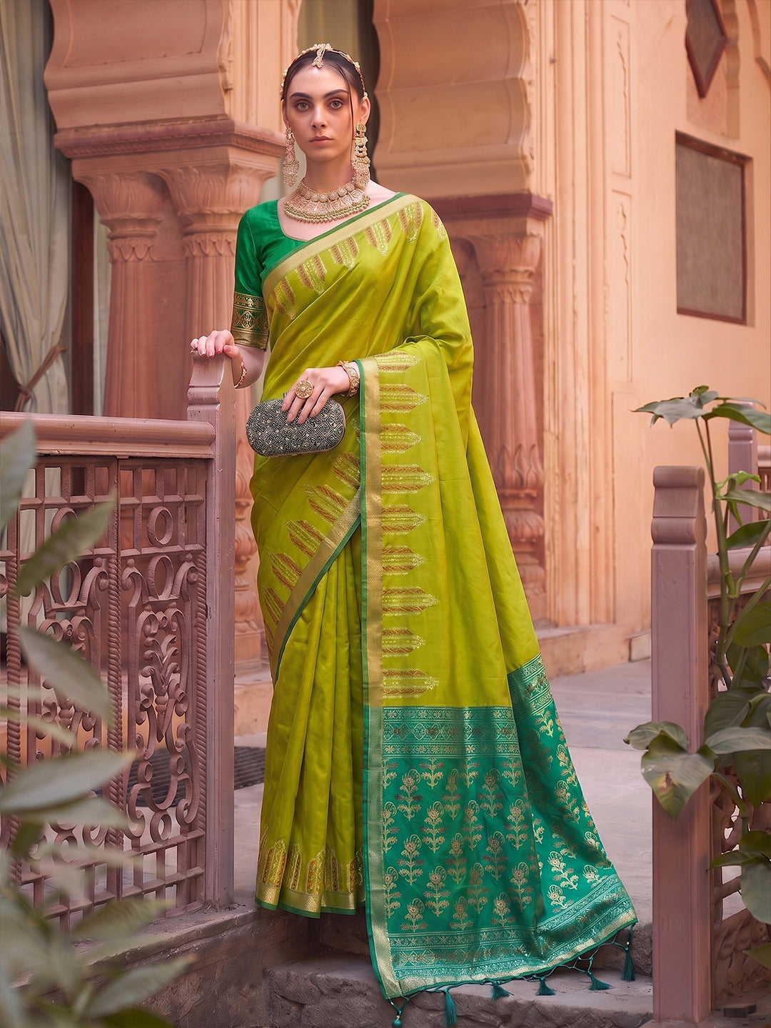 Olive Silk Woven Designer Saree