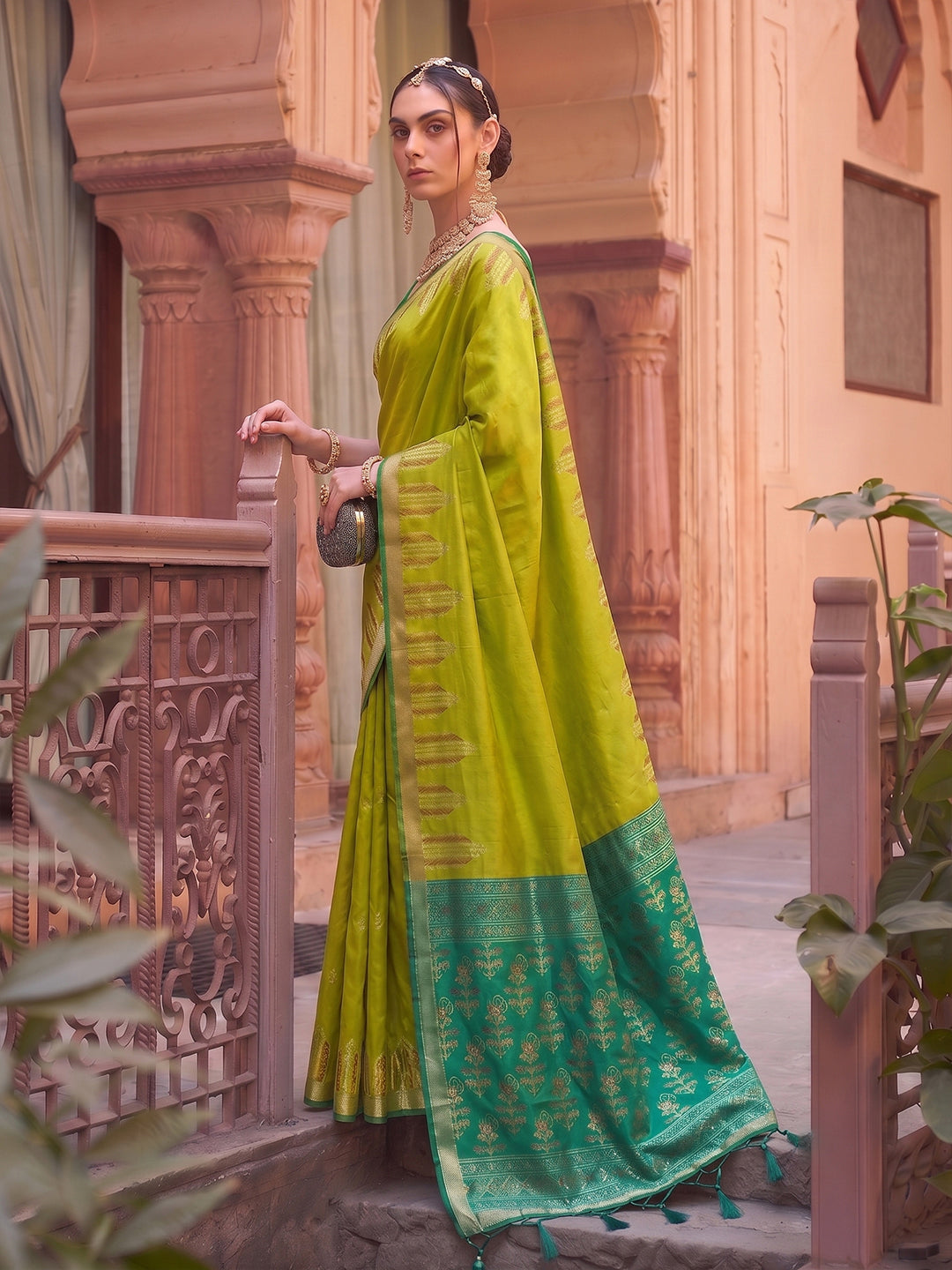 Olive Silk Woven Designer Saree