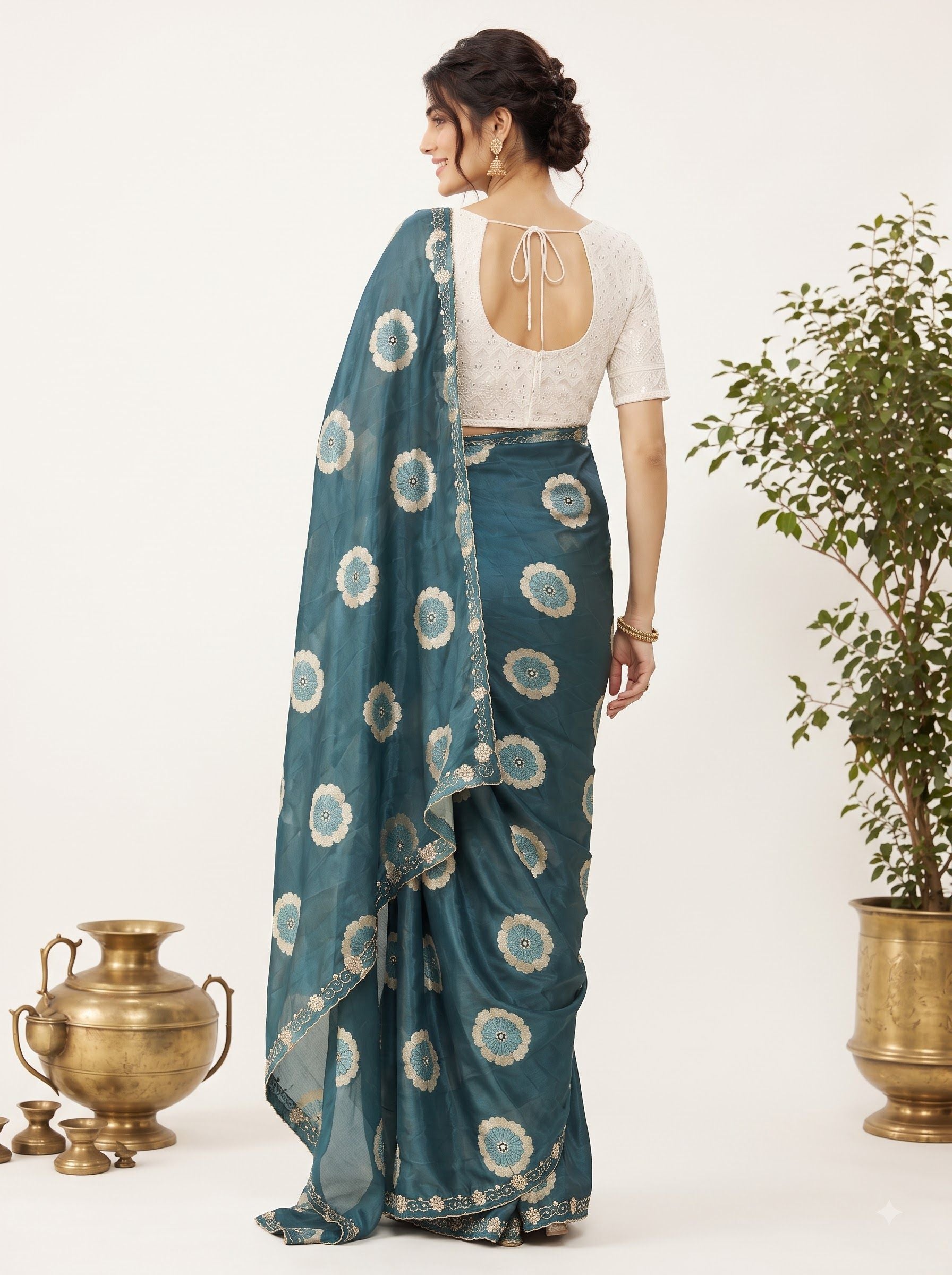 Rama Floral Printed Chiffon Saree