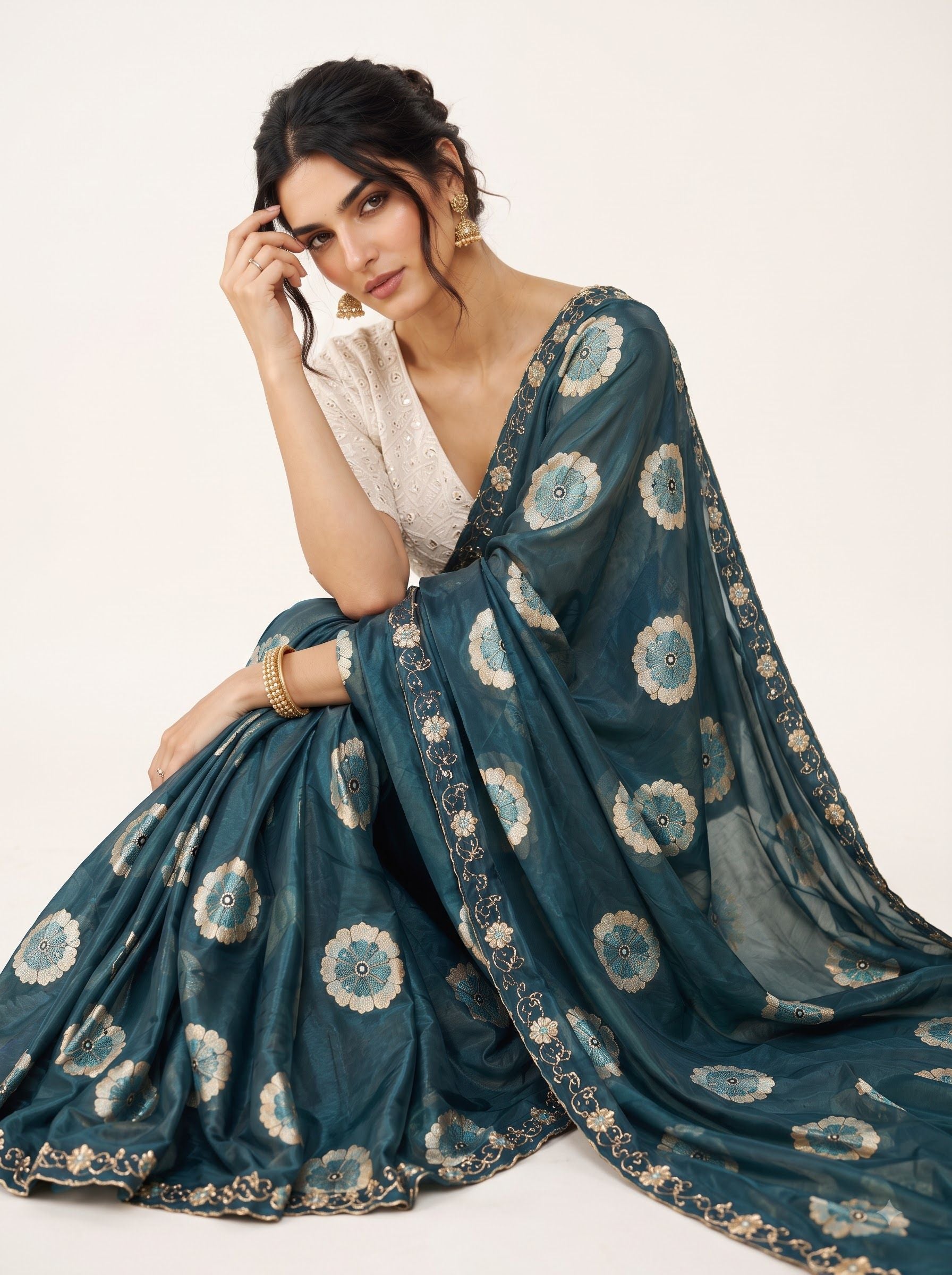Rama Floral Printed Chiffon Saree