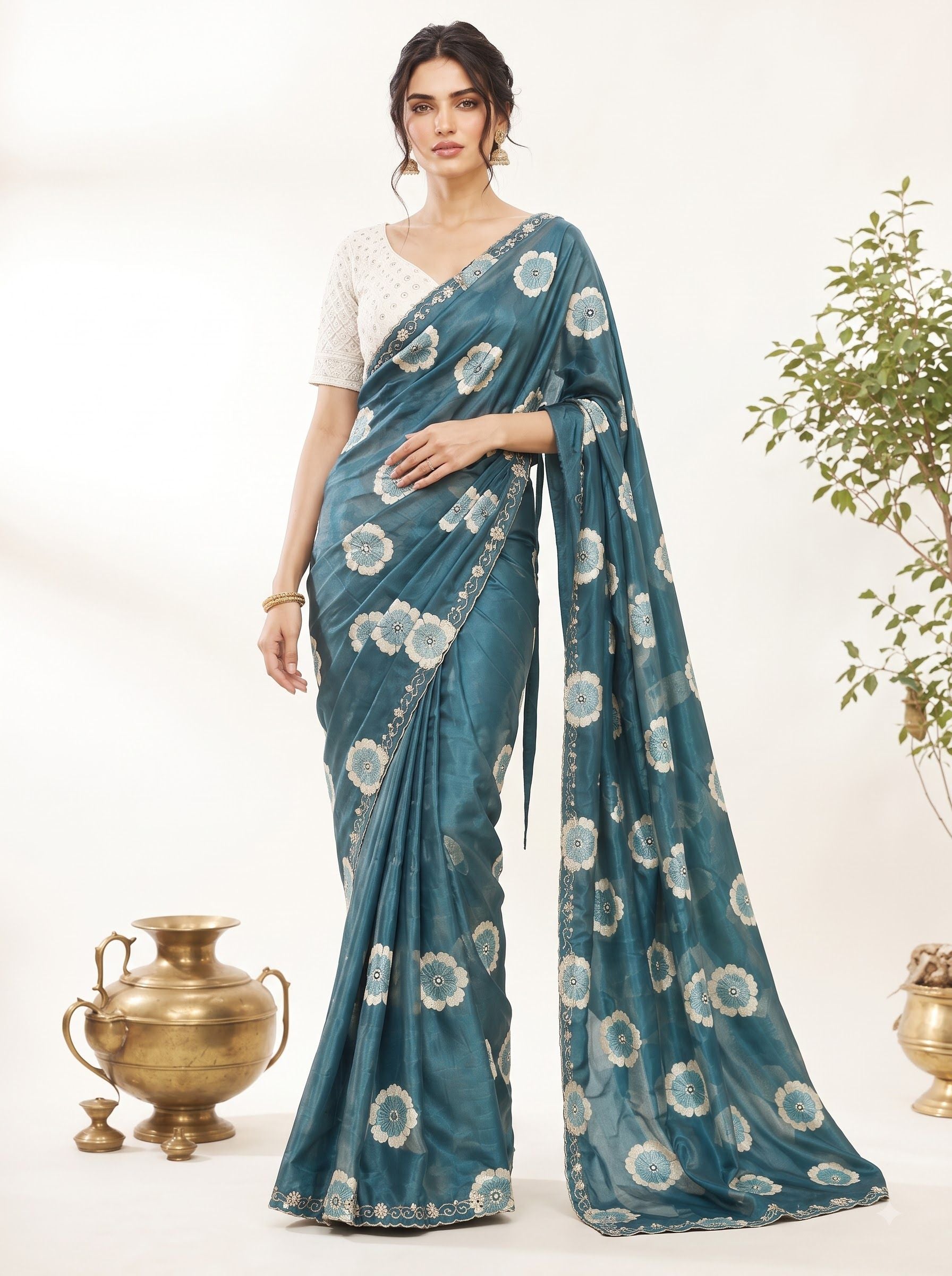 Rama Floral Printed Chiffon Saree