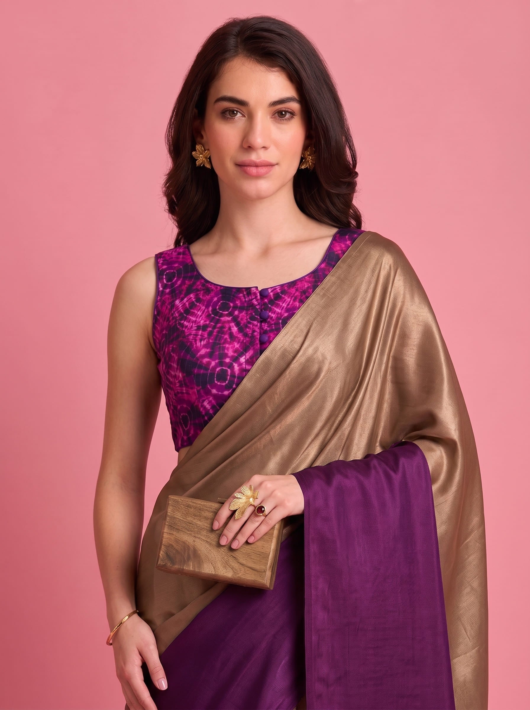 Premium Purple Satin Draped Designer Saree