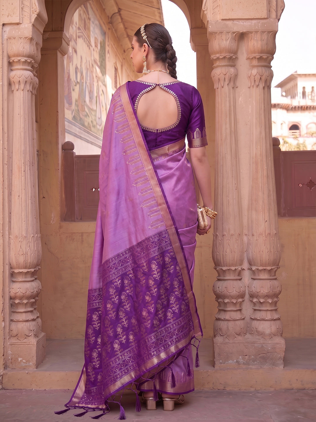 Voilet Silk Woven Designer Saree 