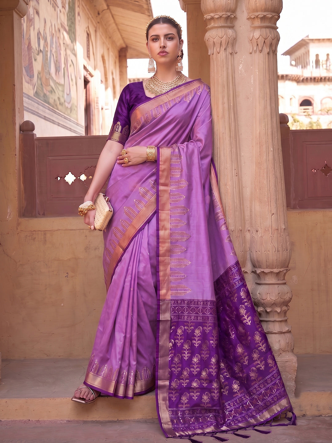 Voilet Silk Woven Designer Saree 