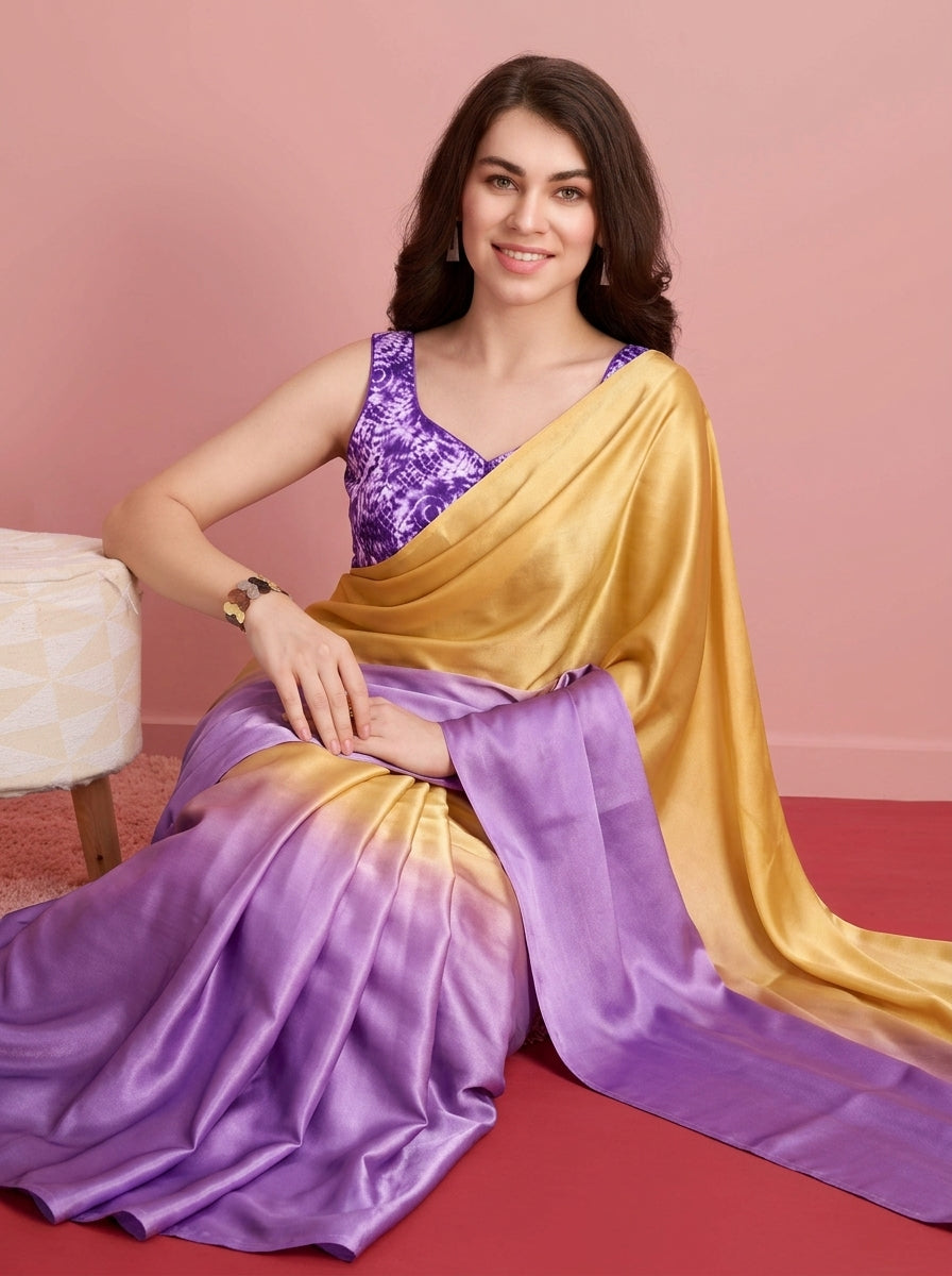 Premium Lavender Satin Draped Designer Saree