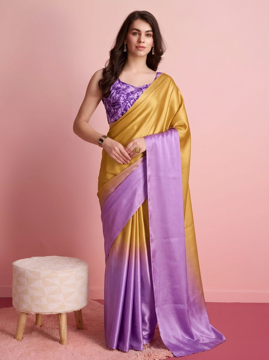 Premium Lavender Satin Draped Designer Saree